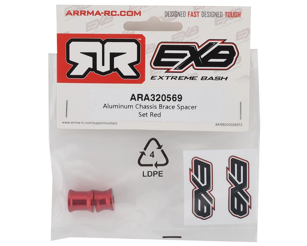 Arrma Kraton EXB Aluminum Chassis Brace Spacer Set (Red) 4 Arrma Kraton EXB Aluminum Chassis Brace Spacer Set (Red) - Image 2